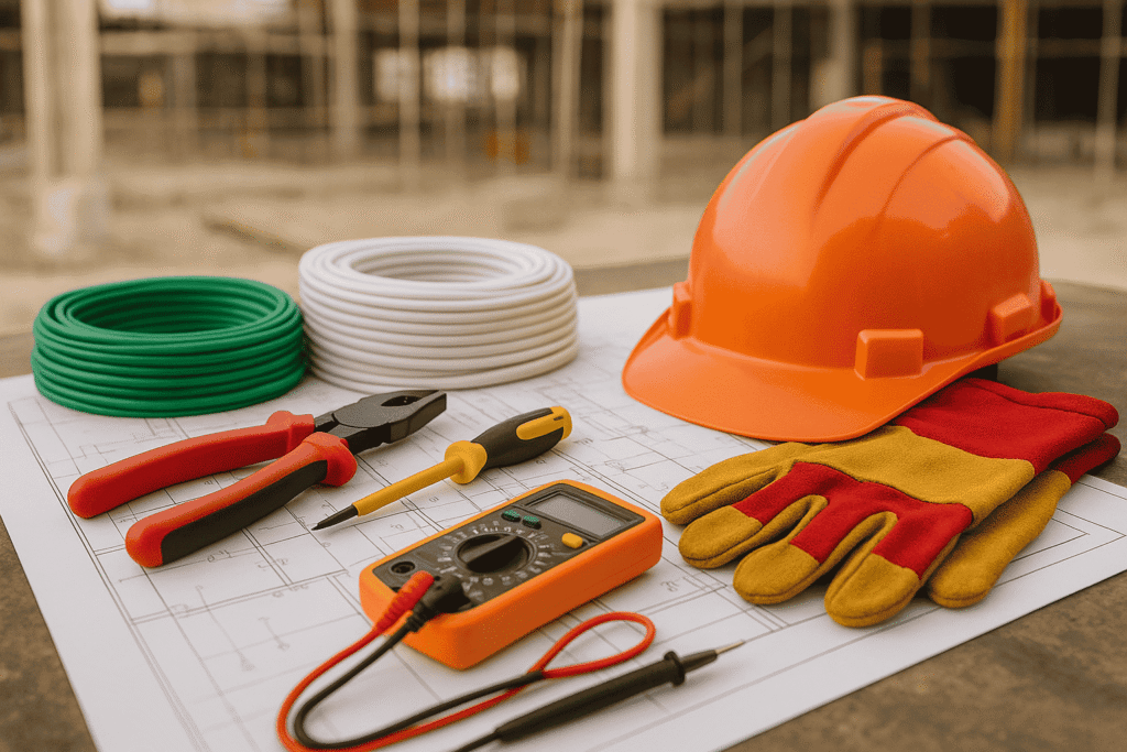 Electrician Tools and Blueprint