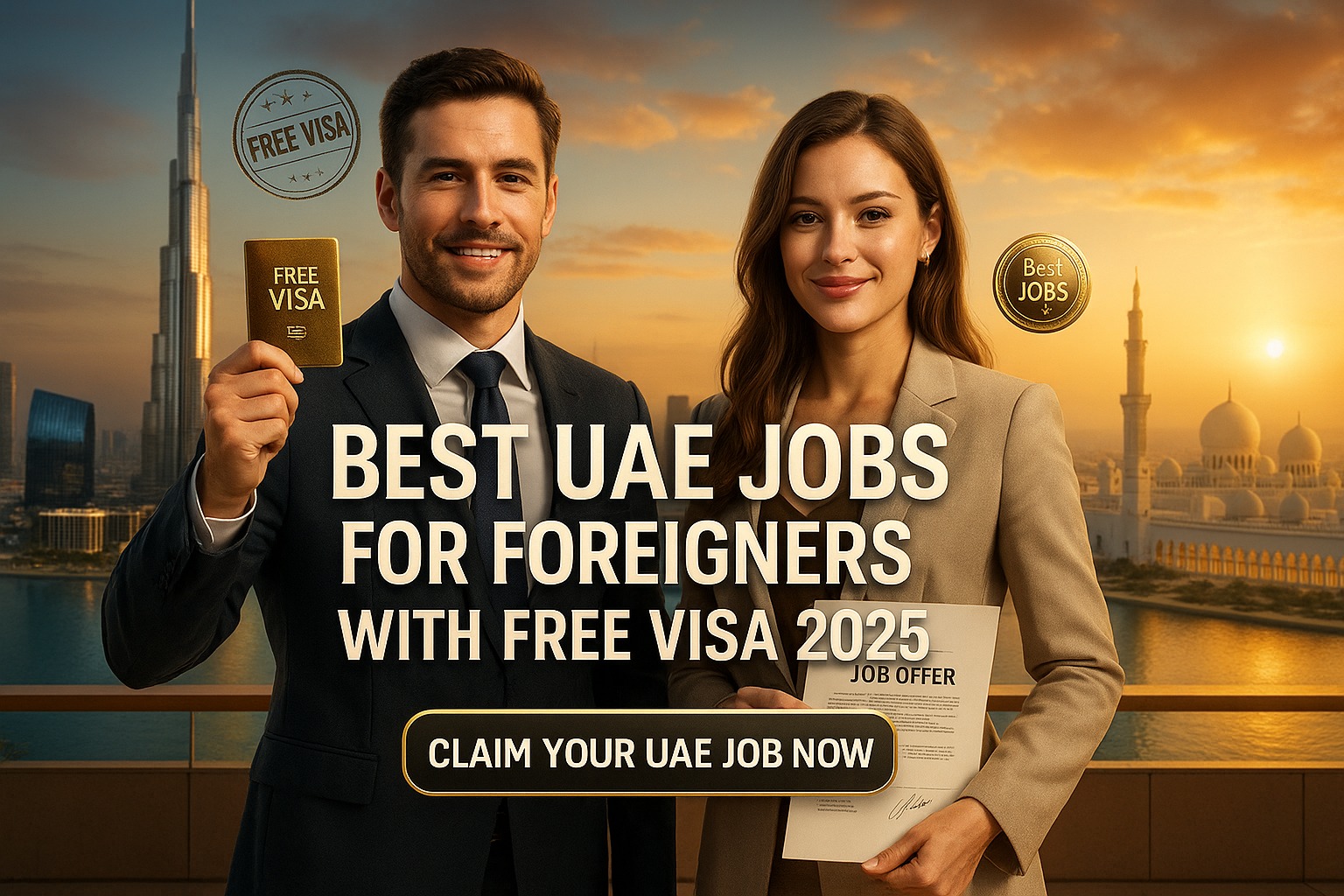 UAE skyline with workers and jobs for foreigners in 2025
